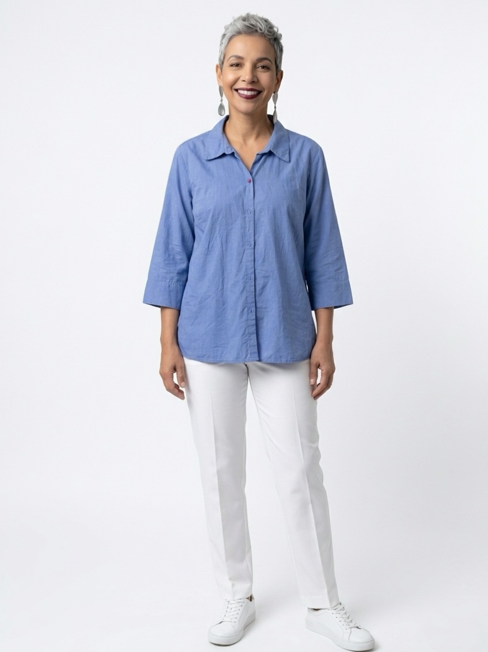 ALC Wrinkle Free Classic Button-Front 3/4 Sleeve Cotton Blend Women's 2XL Blouse